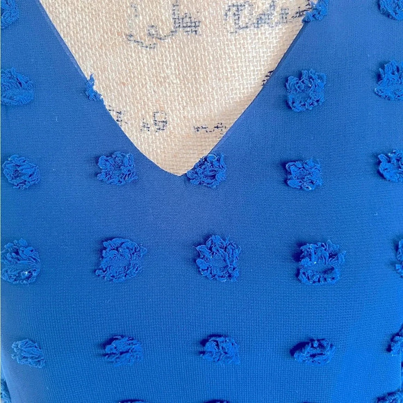 Navy Blue Textured Polka Dot Fully Lines Dress M - Picture 7 of 8